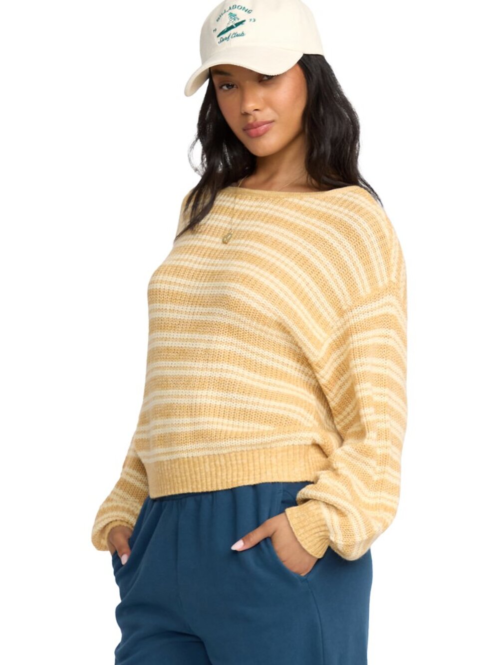 NWT Golden Wheat Billabong Light Wave Striped Crewneck Sweater